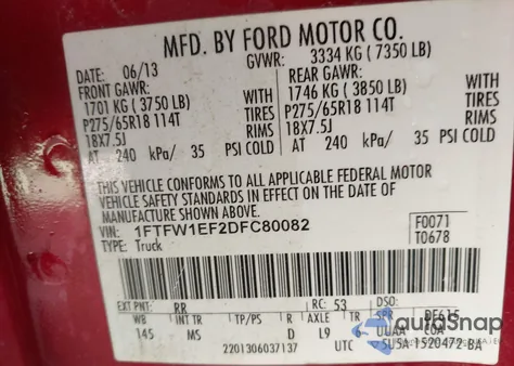 2013 Ford F-150 Xlt from USA, damaged, VIN 1FTFW1EF2DFC80082